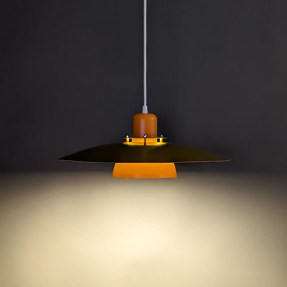 Thumbnail: Vintage Deense hanglamp in oranje en khaki – Ø40 cm