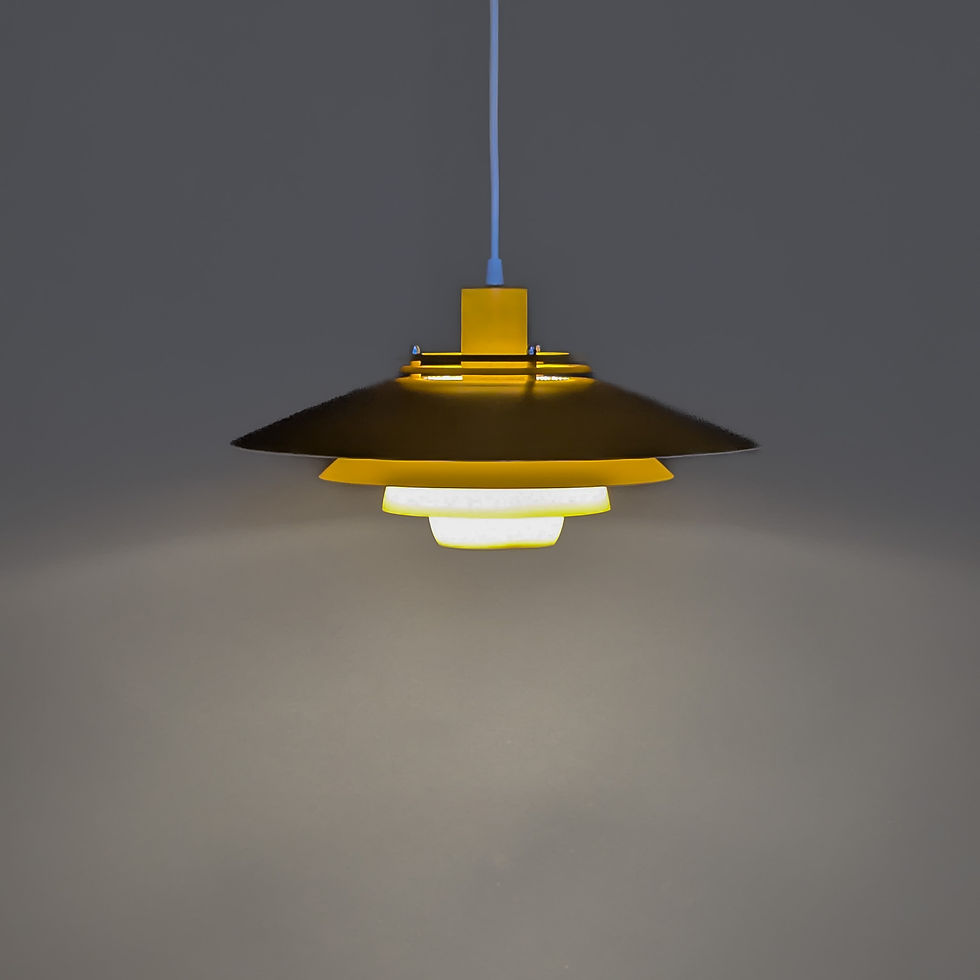 Thumbnail: Vintage retro hanglamp in mosterd geel