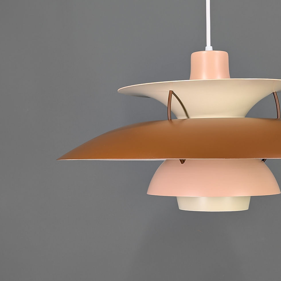 Thumbnail: Louis Poulsen PH 5 vintage hanglamp in bruin en beige – Ø50 cm