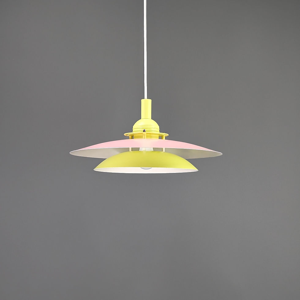 Thumbnail: Vintage Scandinavische hanglamp in groen en roze – Ø40 cm