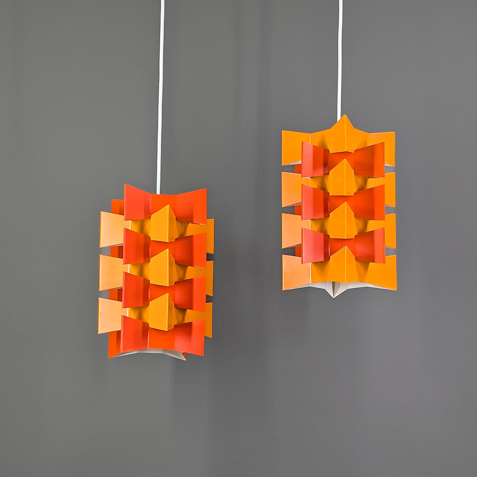 Thumbnail: Set van twee oranje Deense design hanglampen - retro