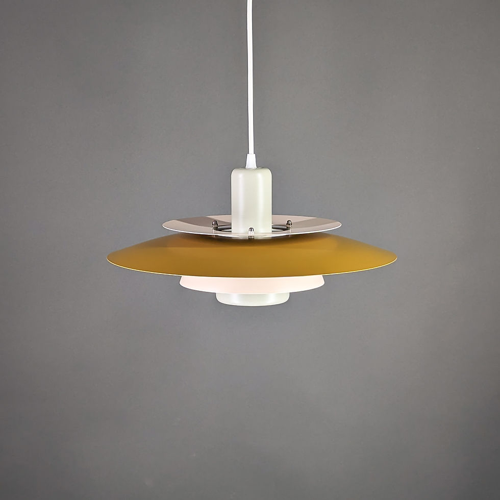 Thumbnail: Vintage retro hanglamp in beige en khaki kleuren