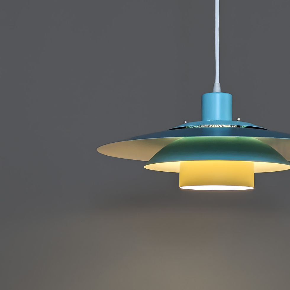 Thumbnail: Groene Deense design hanglamp - retro uitstraling - groen - blauw - gele kleuren