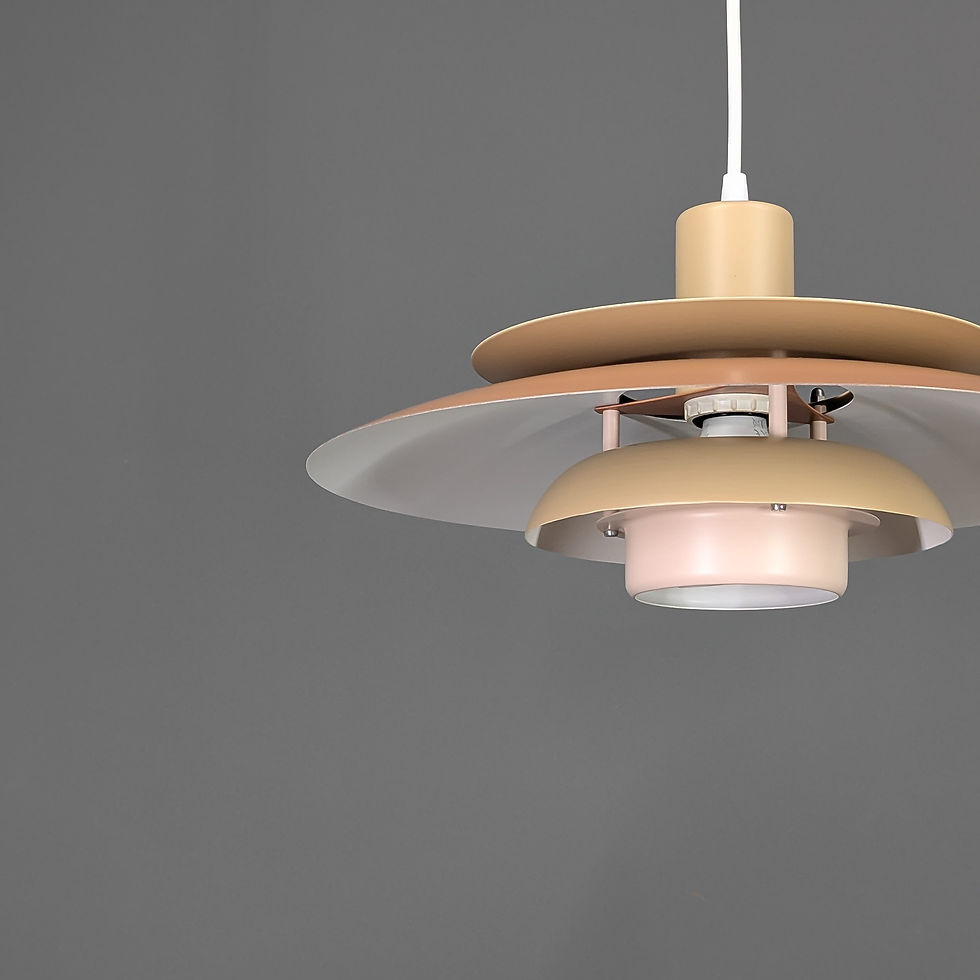 Thumbnail: Lyskaer 4756 vintage Scandinavische hanglamp in bruin en beige – Ø42 cm
