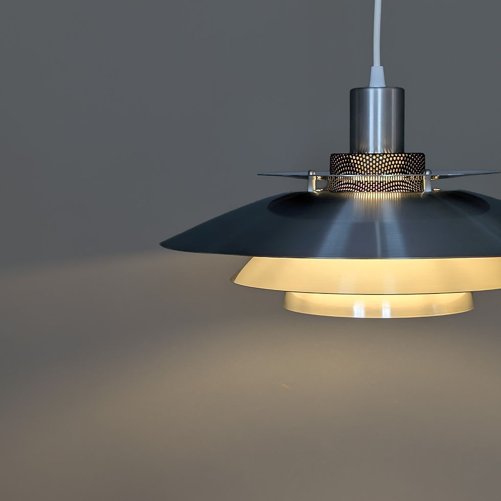 Thumbnail: JEKA 8037-H vintage Deense hanglamp in zilver met zwart – Ø40 cm