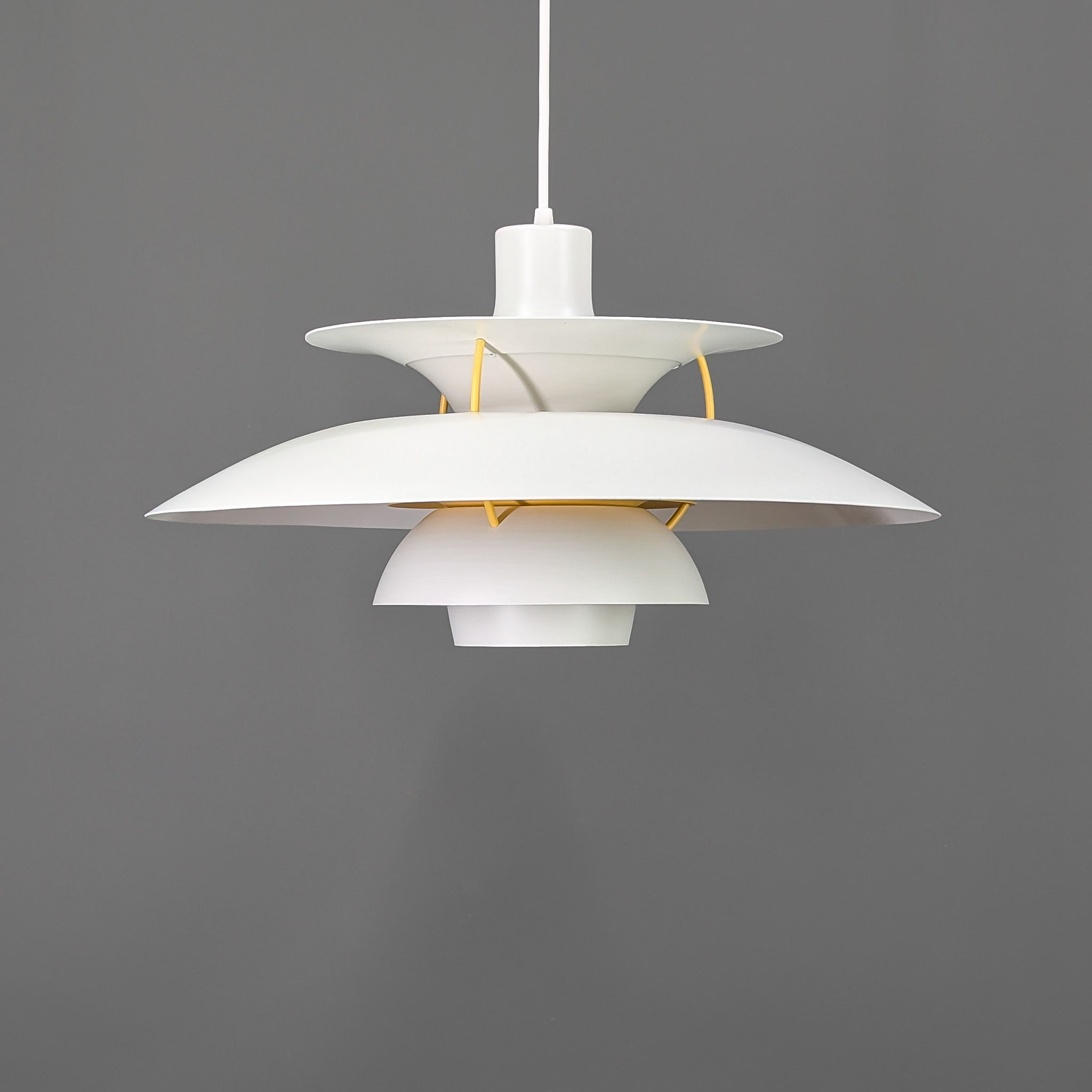 Louis Poulsen PH 5 vintage hanglamp in grijs met geel – Ø50 cm