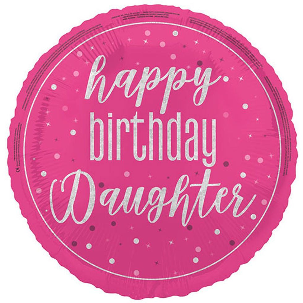 Pink foil balloon with silver writing Happy Birthday Daughter with sparkle