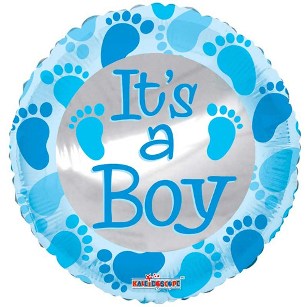 Blue foil balloon with "It's a Boy" and blue baby footprints.