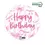 Thumbnail: Round pink foil balloon with 'Happy Birthday' text, decorated with pink bows, stripes, polka dots, and a recycled material sy