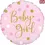 Thumbnail: Pink foil balloon with gold "Baby Girl" text and white and gold dots.
