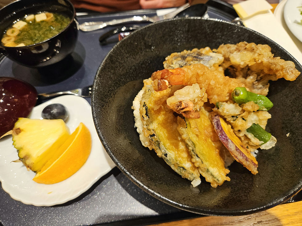 The tempura included sweet potato, eggplant, kabocha, shishito, okra, shrimp, mushroom and lotus root.
