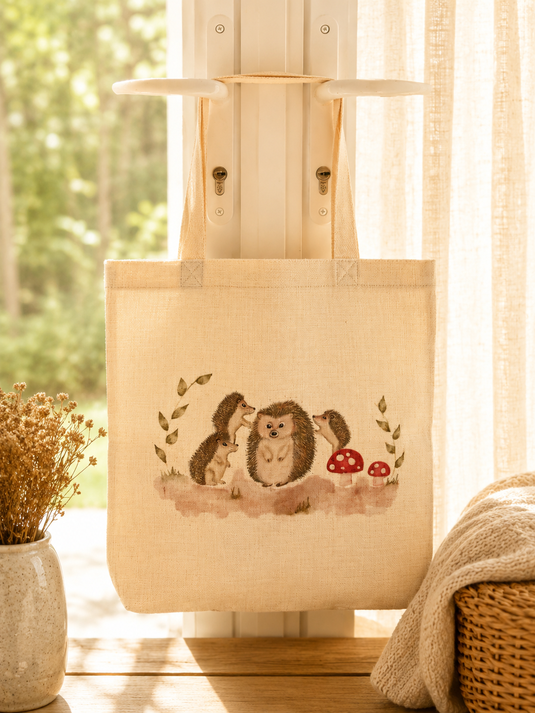 Woodland Hedgehog Tote Bag | Rustic Nature Eco Shopping Bag UK