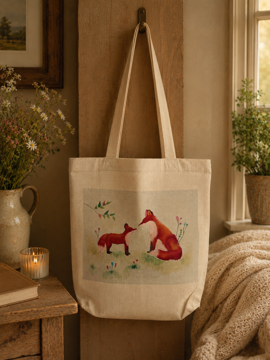 Woodland Fox Tote Bag | Rustic Nature Eco Shopping Bag UK