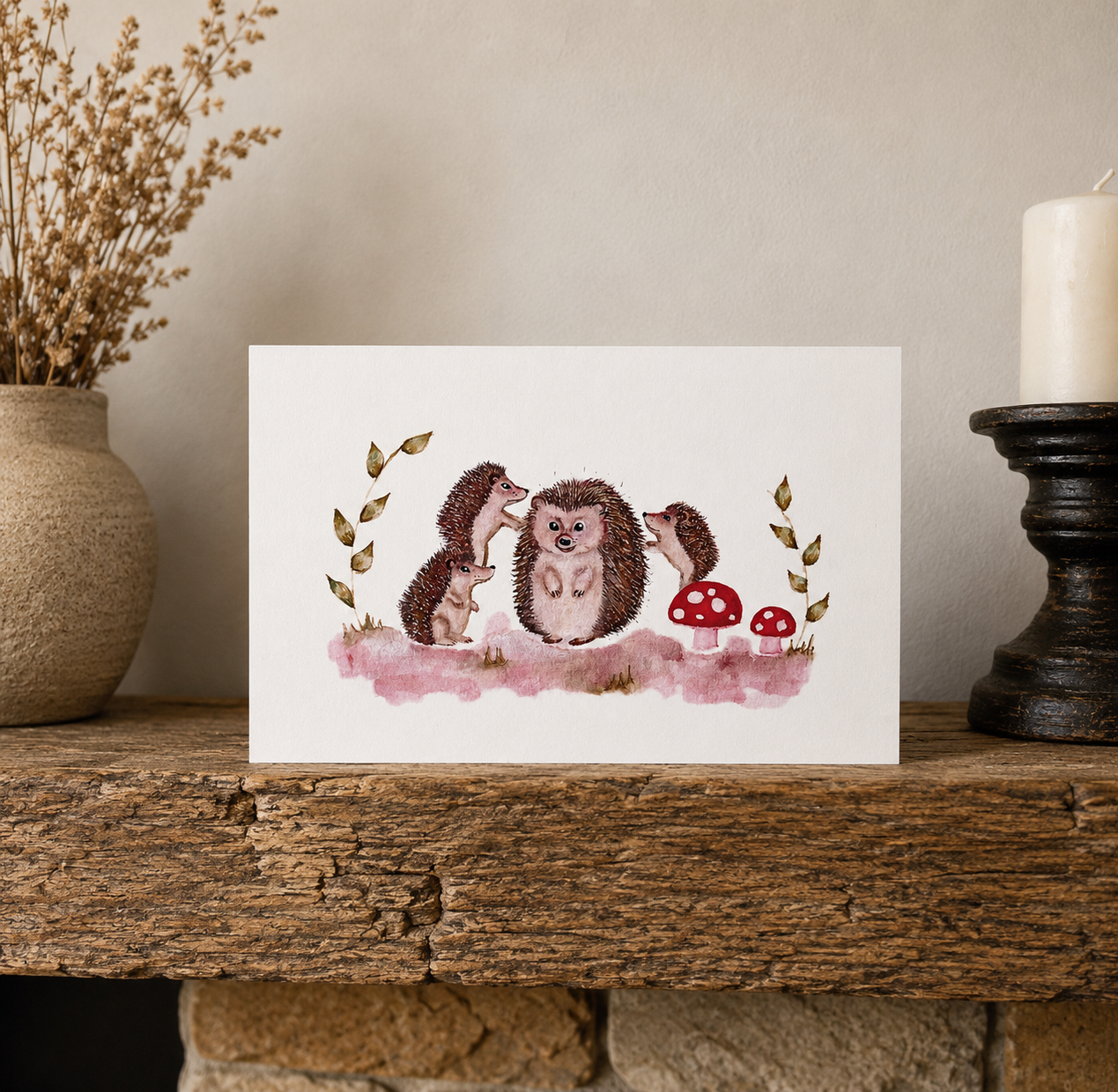 Hand Illustrated Hedgehog Greeting Card | Woodland Animal Art Card UK