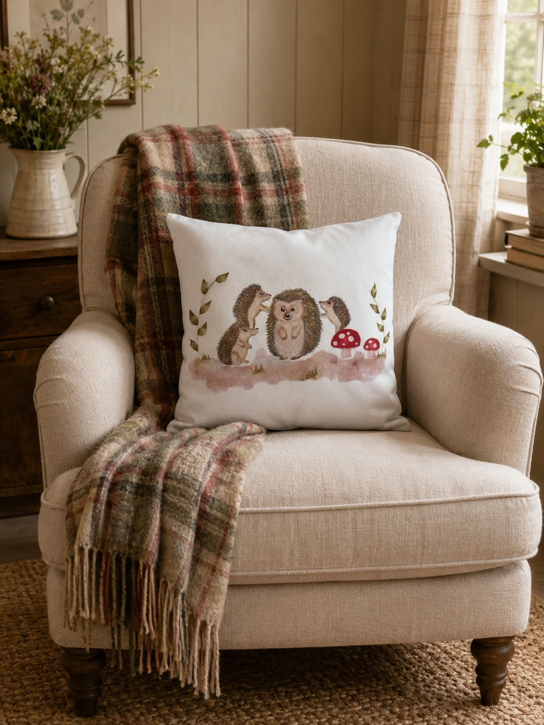Soft Feel Cushion Cover Hedgehog | Luxury Plush Home Decor Cushion Case UK
