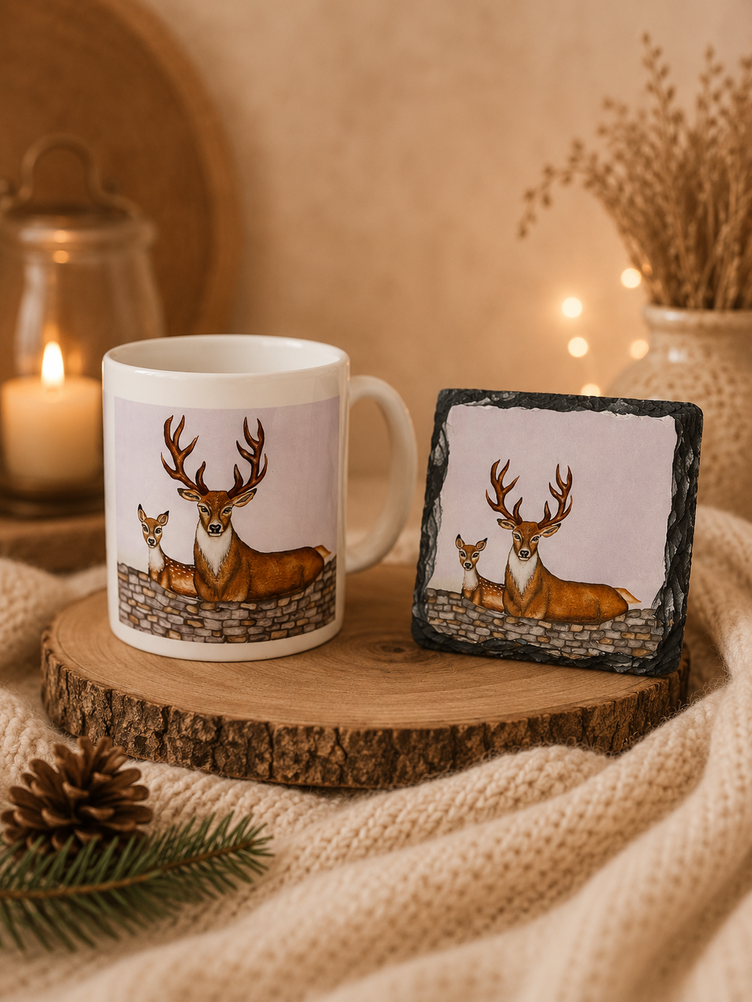 Cosy Coffee Lover Gift Set – Deer Mug and Coaster Bundle | Handmade Gift UK