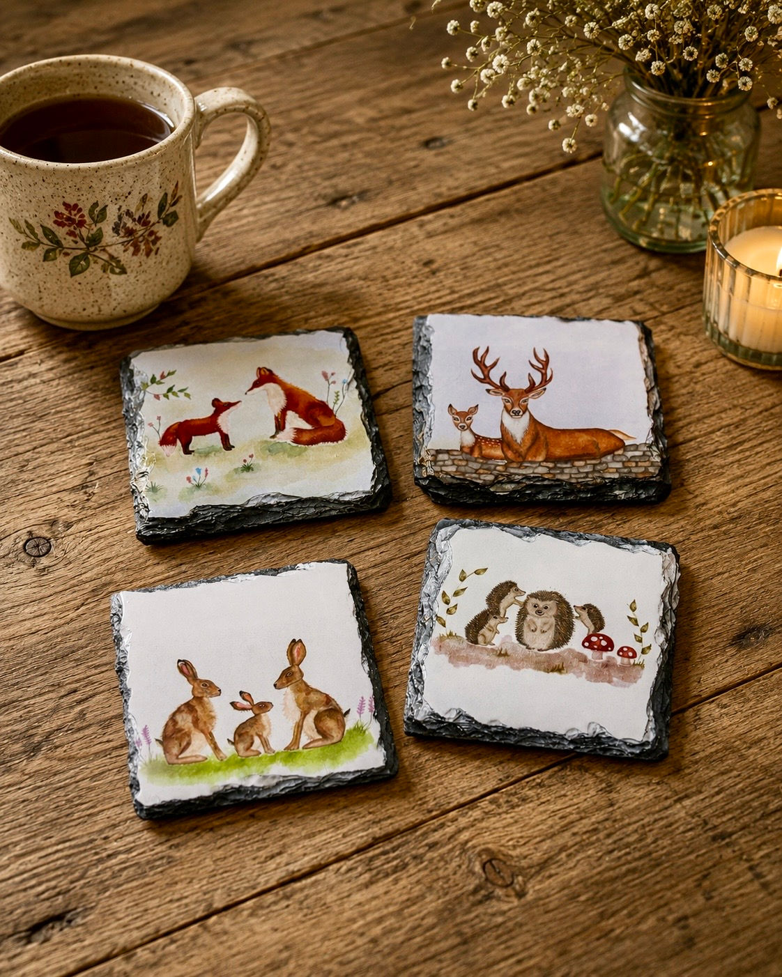 Woodland Coaster Set UK | Cosy Home Wildlife Table Accessories Gift
