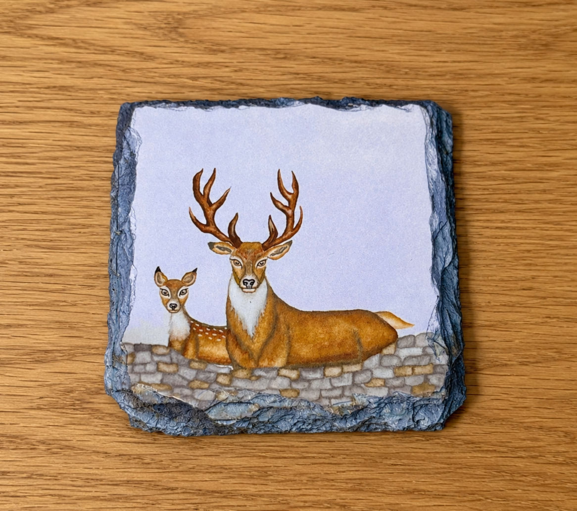 Woodland Deer Slate Coaster – Rustic Nature Home Gift UK