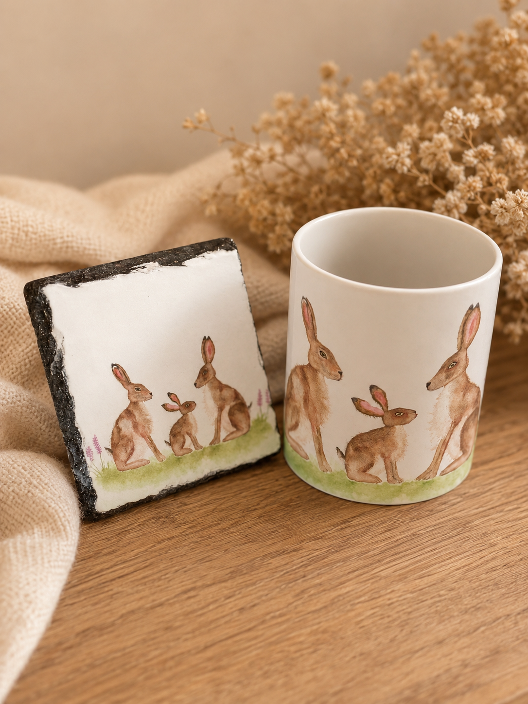Cosy Coffee Lover Gift Set – Hare Mug and Coaster Bundle | Handmade Gift UK