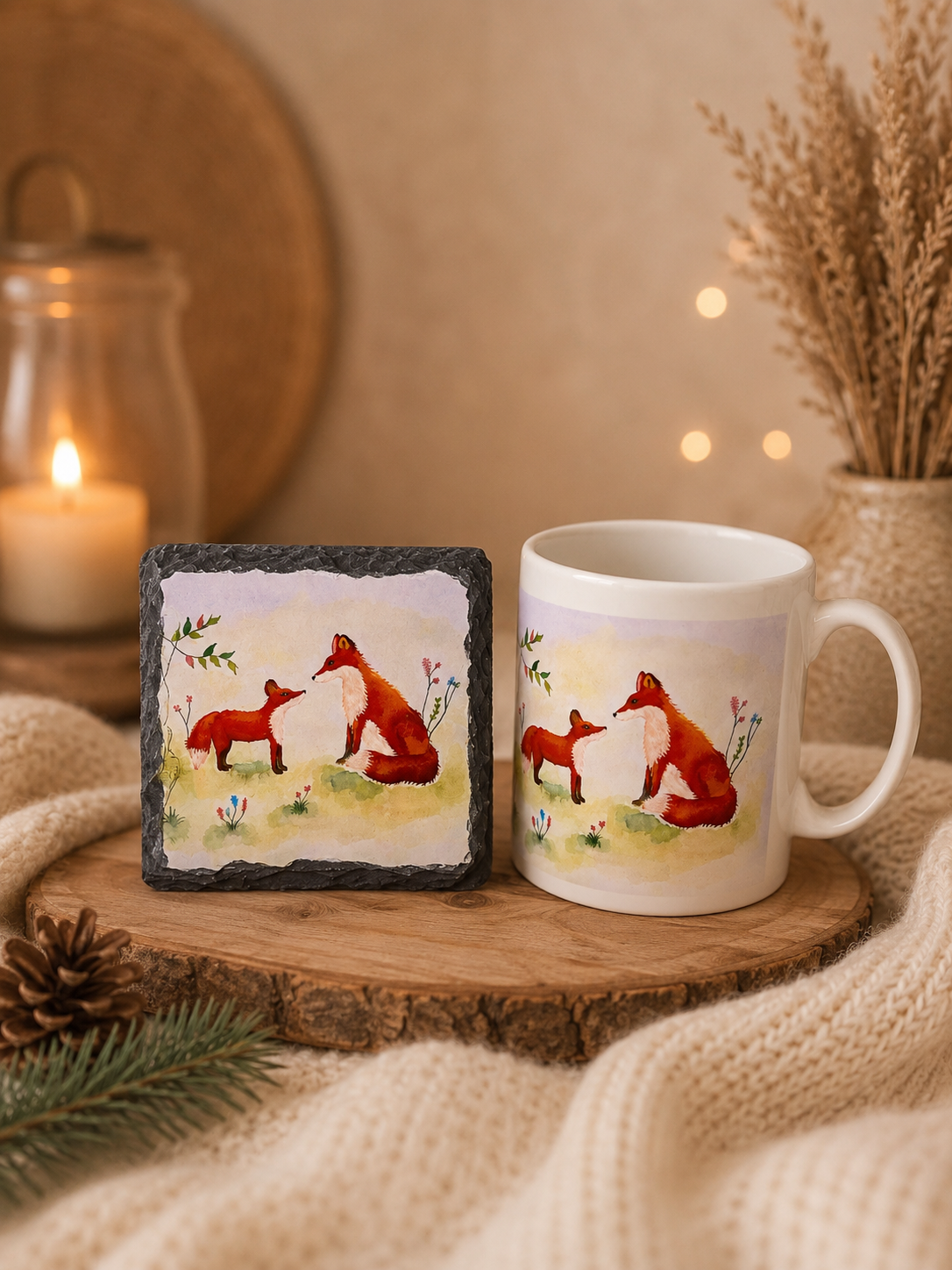 Cosy Coffee Lover Gift Set – Fox Mug and Coaster Bundle | Handmade Gift UK