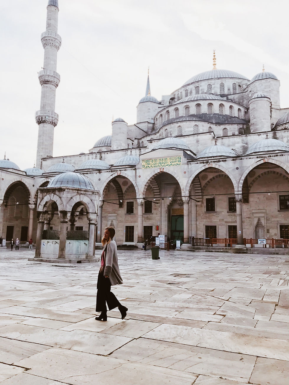 Walking through Blue Mosque in Istanbul