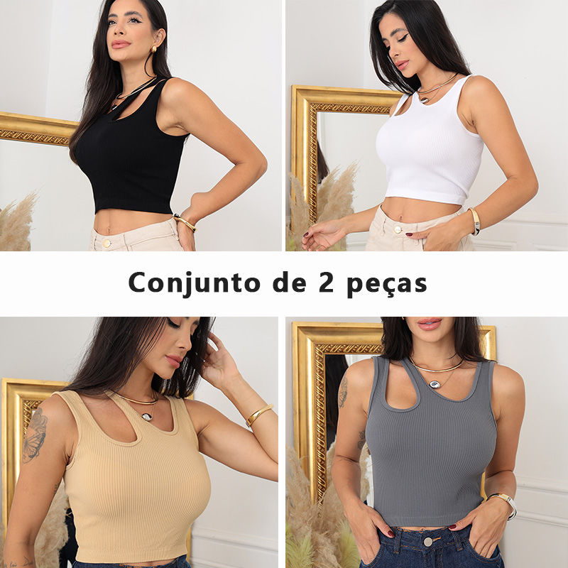 2 Blusas de Tricô Sem Mangas Femininas para Primavera e Verão