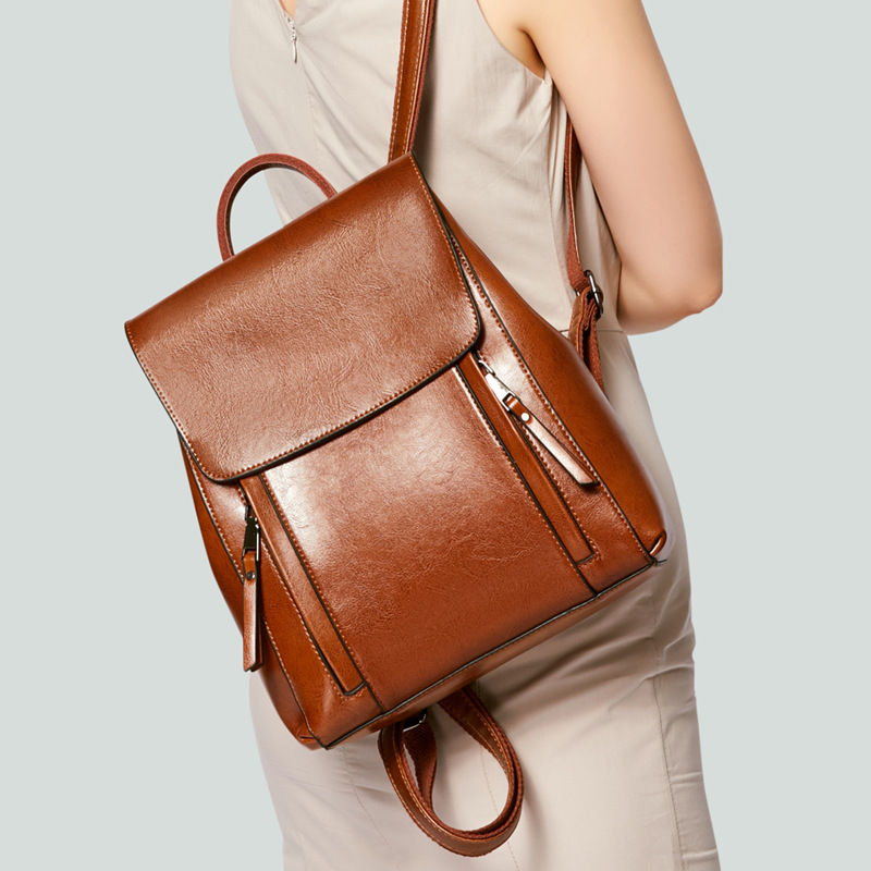 Mochila Feminina Transversal de Couro Legítimo – Estilo Casual e Escolar