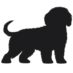 A black silhouette of a doodle dog