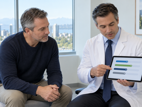 Clinician comparing PDE5 inhibitor onset and duration with a male patient