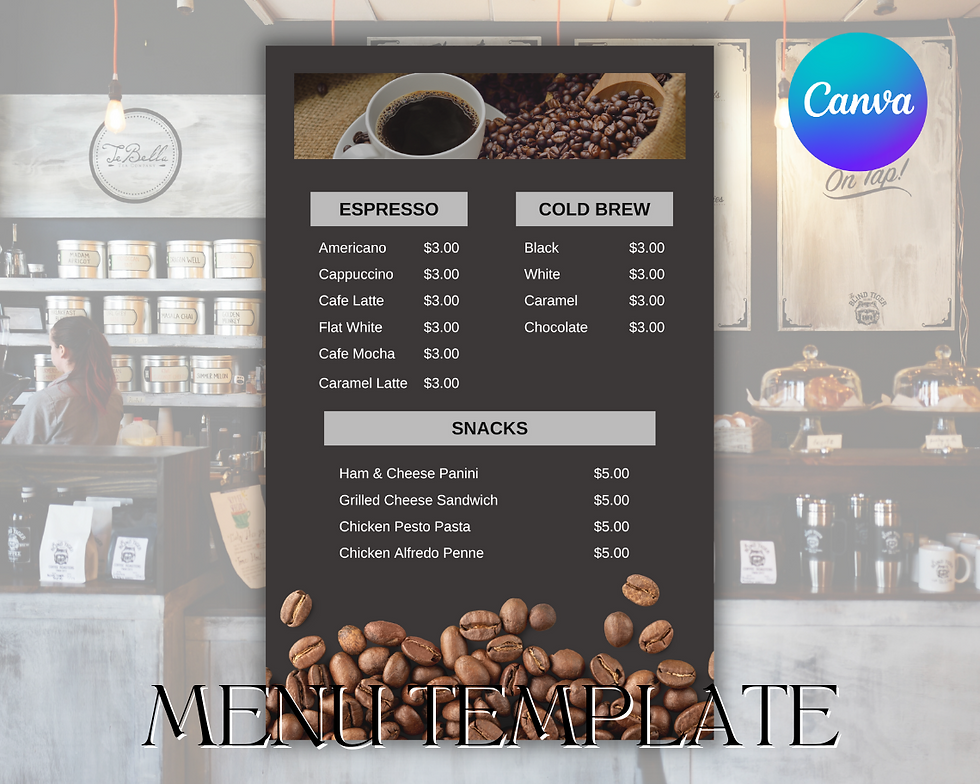 Coffee shop menu design