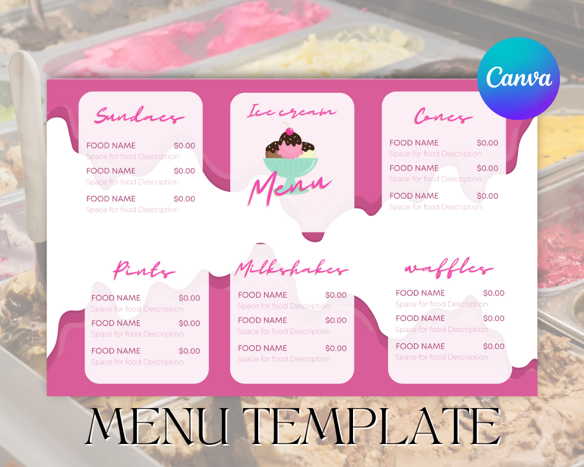 Pink Ice cream shop menu design