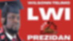 Man in graduation attire on a red background with bold text "WILSONN TELIMO LWI PREZIDAN." A logo of a hand writing is visible.