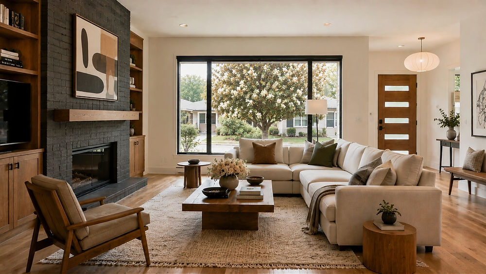 Contemporary living room with neutral property styling