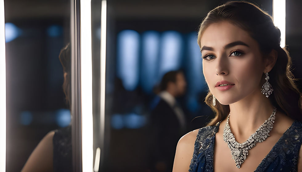 Model Wearing Gem Necklace
