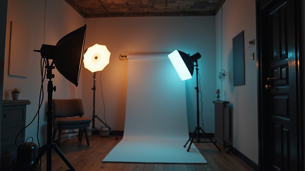 Close-up view of a smart lighting system installed in a small studio