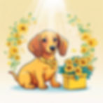 yellow cute puppy daschund cartoon making _a present from flowers_edited_edited.jpg