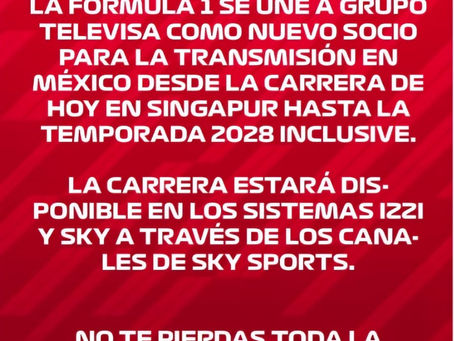 FÓRMULA 1 CAMBIA DE TELEVISORA EN MÉXICO