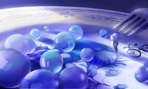 Cerulean blue, The Secret Library Universe hidden world fantasy illustration astronomy astronomer renaissance classical, color theory, art history, marbles, little people old books illustration children's book picture book illustrator digital art indonesia ilustrasi buku anak indonesia