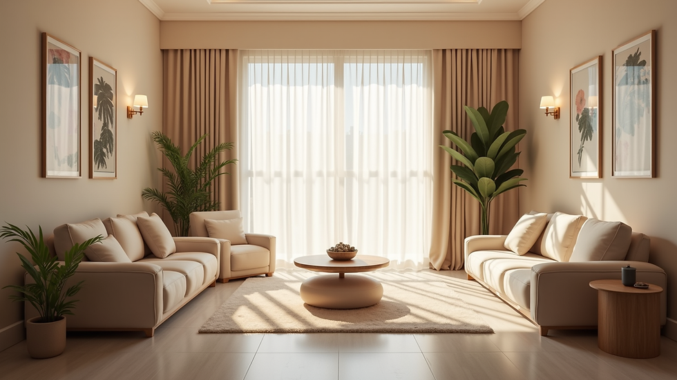 Eye-level view of a serene therapy room with soft lighting and comfortable seating