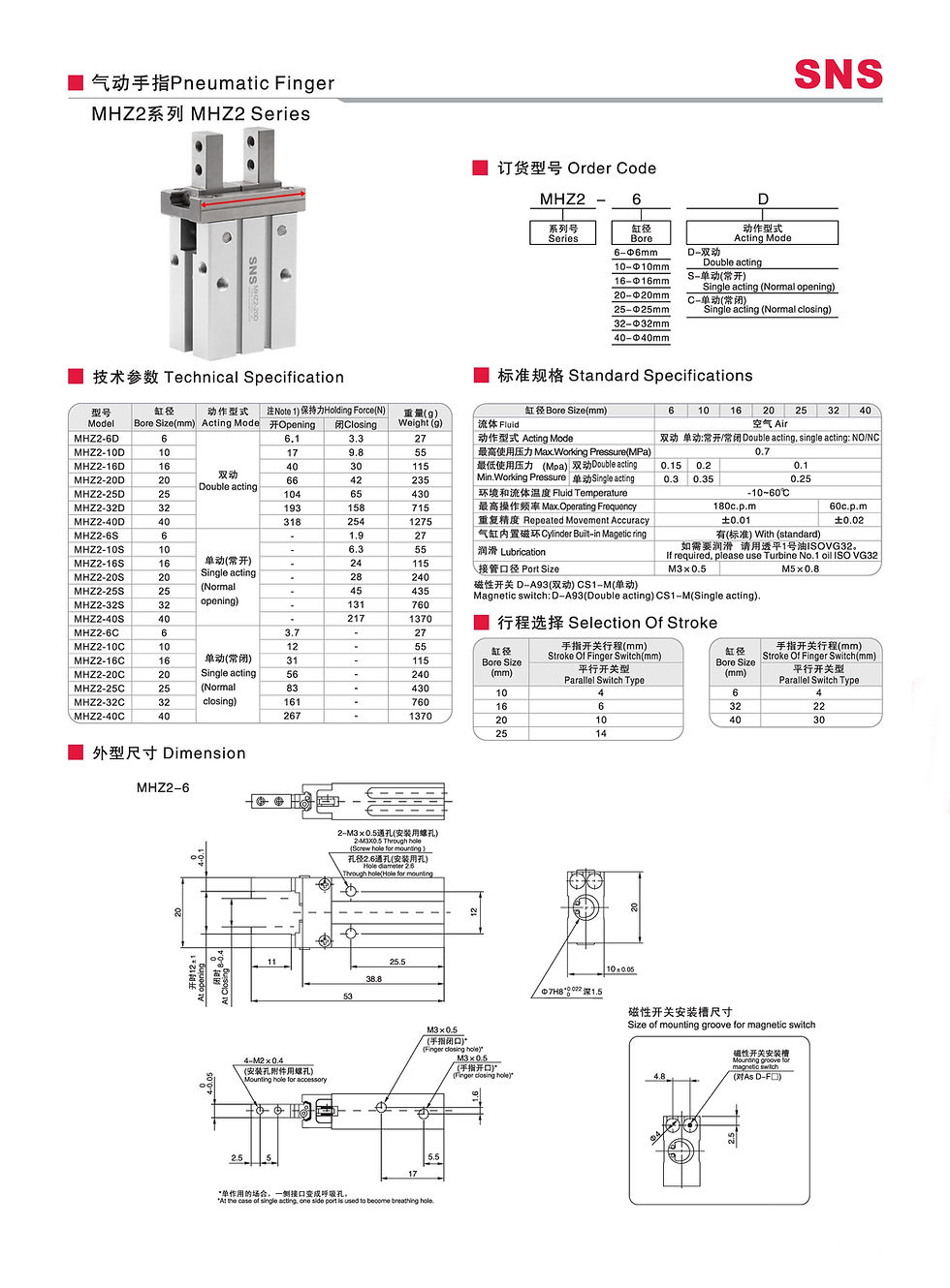 ภาพขนาดย่อ: SNS MHZ2 Pneumatic Finger - กระบอกกริปเปอร์ลมมือจับนิวเมติกส์สองนิ้วแบบขนาน MHZ2