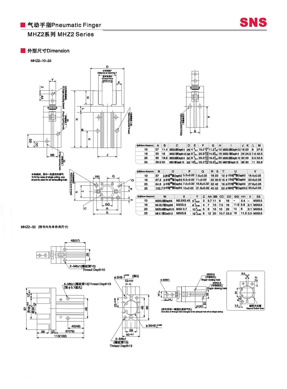 ภาพขนาดย่อ: SNS MHZ2 Pneumatic Finger - กระบอกกริปเปอร์ลมมือจับนิวเมติกส์สองนิ้วแบบขนาน MHZ2