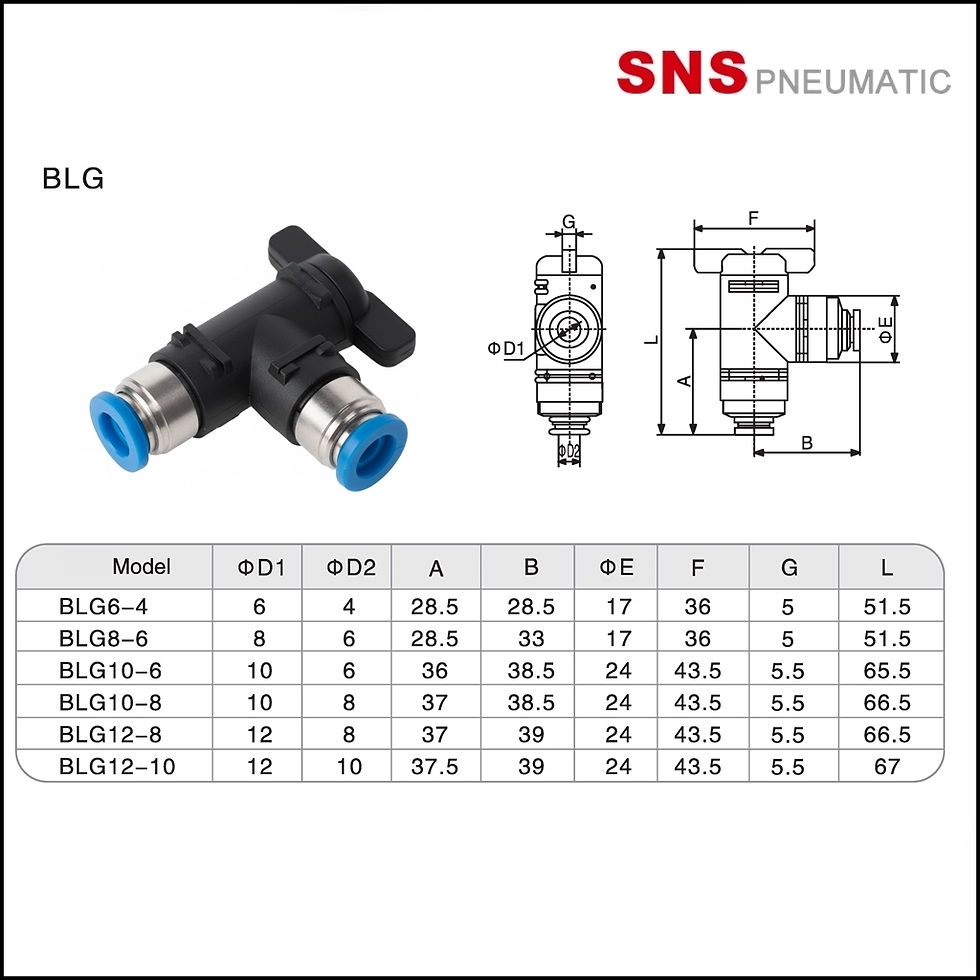 ภาพขนาดย่อ: SNS BLG Hand Valve Fittings - ข้อต่อลมนิวเมติกส์แฮนด์วาล์วฟิตติ้ง แบบงอ 90ลดขนาด