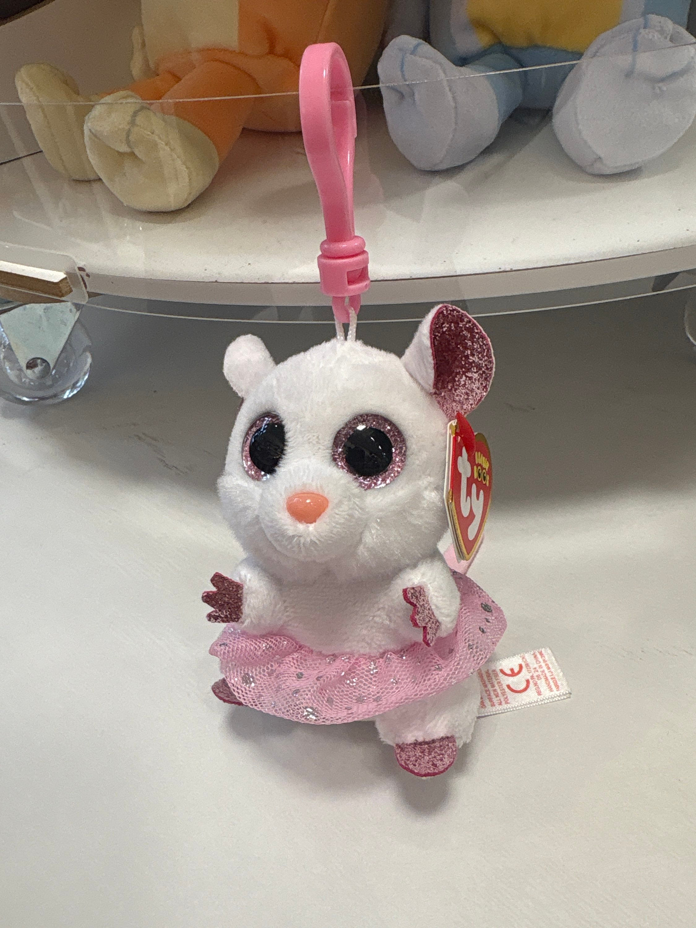 Mouse pink glitter keychain plush TY