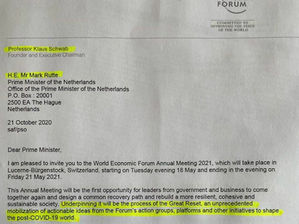This letter from Klaus Schwab to Rutte has just been made public