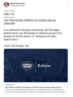 THE PENTAGON ADMITS TO 46 BIOLABS IN UKRAINE: