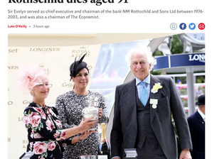 The head of Rothschild just died! Evelyn Robert Rothschild = (1998 = 999 =27 =9) & (333=9)!