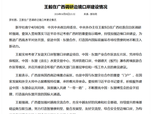 王毅在广西调研边境口岸建设情况。