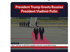 President Donald J. Trump greets Russian President Vladimir Putin at the historic summit in Anchorage, Alaska.