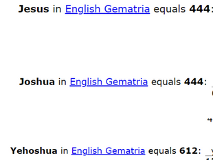 Jesus = Joshua = 444 = 12, Yehoshua = 612=9