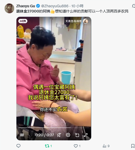 退休金27000的老黨員阿姨👍想知道什麼樣的貢獻可以一個人頂兩百多農民
